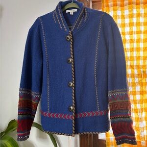 Coldwater Creek Blue Wool Blend Jacket with Multicolor Accents